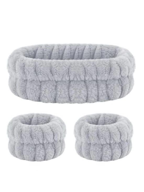 Other - Plush Spa Headband / Wristband Set for Face Washing Skincare Makeup, [Gray] NWT